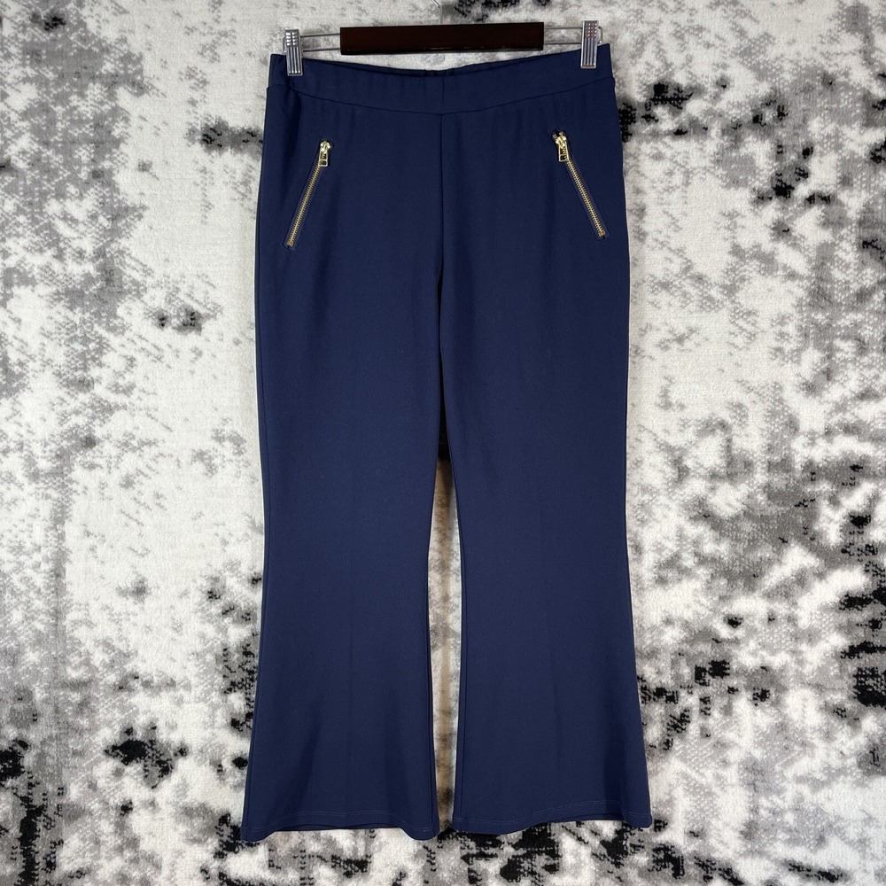 Melissa Paige Pants Womens‎ Size Medium Blue Zip Pockets Flare Leg Poly Stretch